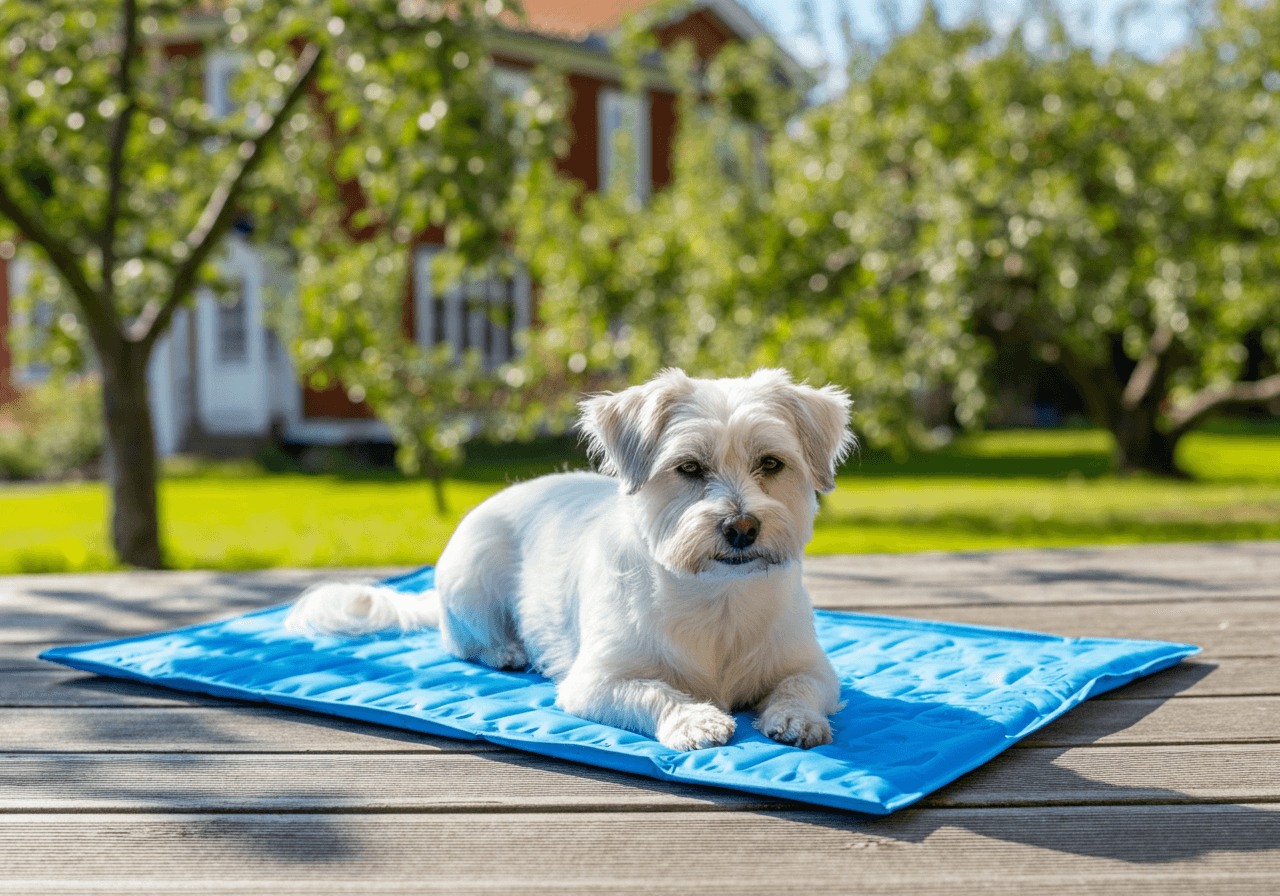 Hund som vilar p&aring; en kylb&auml;dd